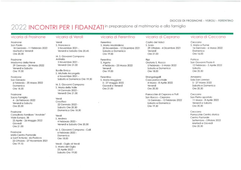 Calendario Incontri 2022